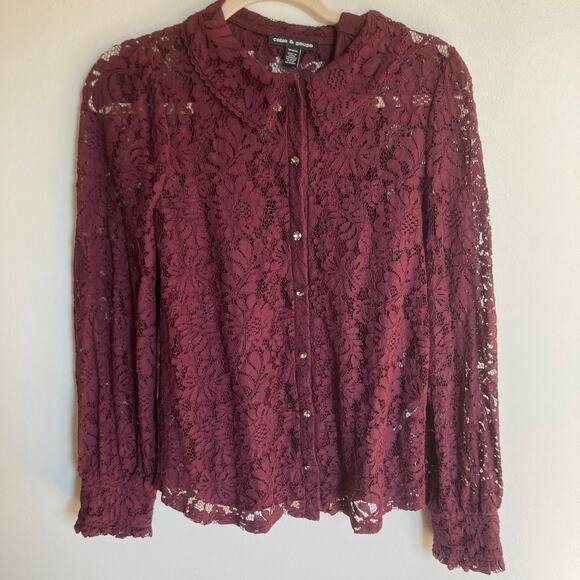 Cable & Gauge Womens M Burgundy Lace Button Down Shirt Whimsigoth Dark Romantic - Picture 1 of 11